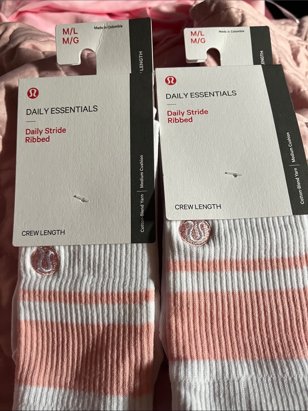 lululemon athletica Daily Stride Ribbed Crew Socks - White & Pink Stripes
